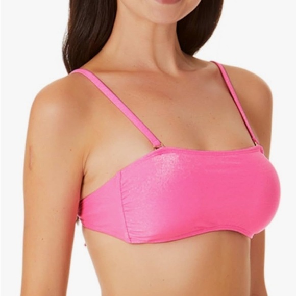 California Waves Pink Metallic Shine Bandeau Bikini Top Medium - Picture 1 of 13
